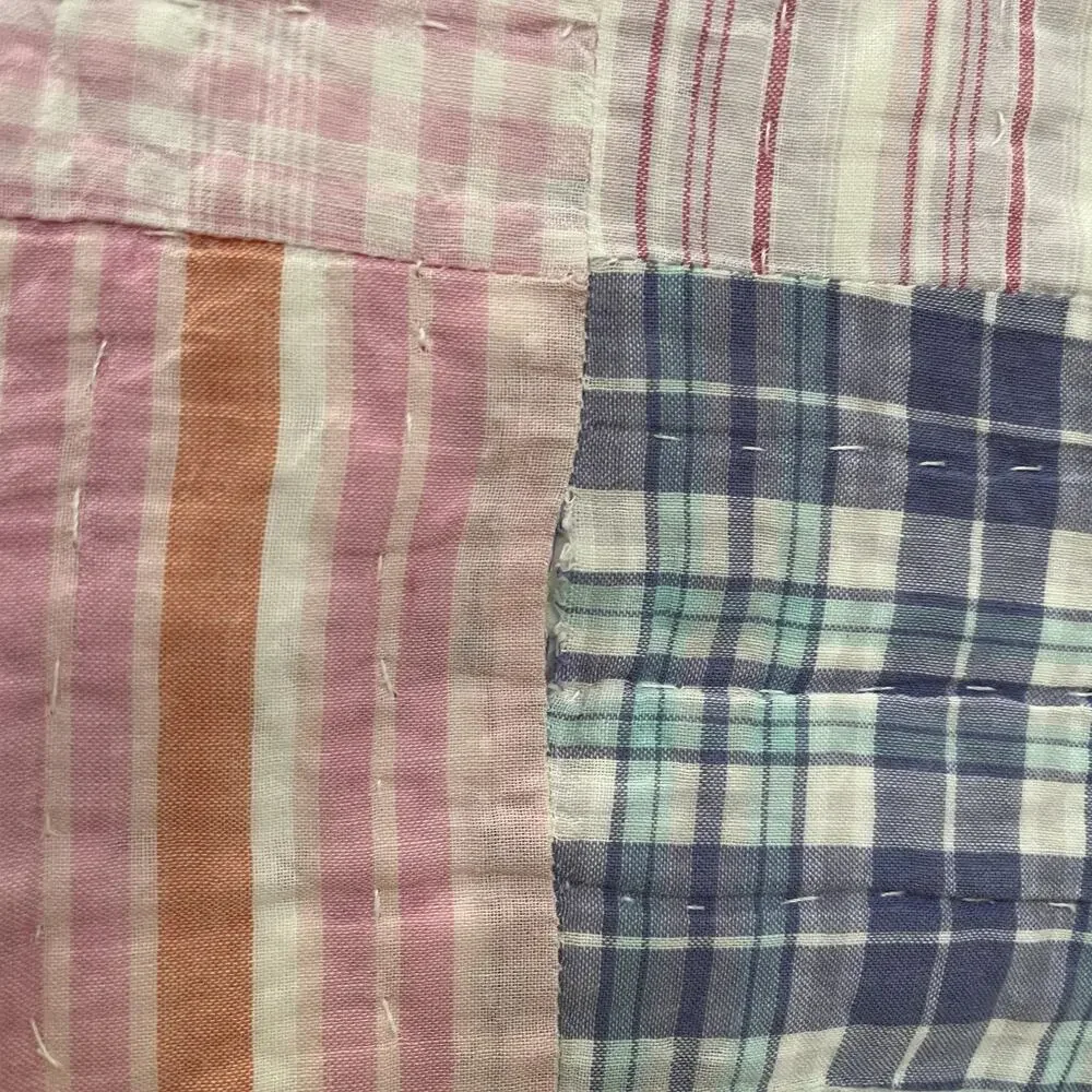 Handmade Quilt Colorful Plaid Patchwork Hand Quilted Bedspread 84